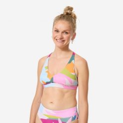 Góra kostiumu kąpielowego surfingowego damska Decathlon Agatha Colorama. Czerwone bikini Decathlon, bez wzorów, z elastanu. Za 89.99 zł.