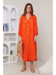 Rodier Lin Lniana sukienka w kolorze pomarańczowym rozmiar: XL/XXL. Pomarańczowe sukienki damskie Rodier Lin, bez wzorów, ze lnu, bez ramiączek. Za 158.47 zł.