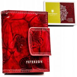 Portfel skórzany Peterson PTN 42329-BF czerwony. Czerwone portfele damskie Peterson, bez wzorów, ze skóry. Za 69.99 zł.