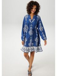 Aniston Sukienka w kolorze niebiesko-białym rozmiar: 46. Niebieskie sukienki damskie Aniston, bez wzorów, z tkaniny, retro, bez ramiączek. Za 52.42 zł.