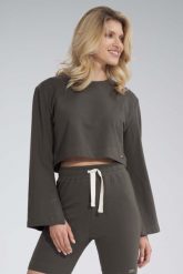 Krótka Bawełniana Bluza z Szerokim Rozciętym Rękawem - Oliwkowa. Zielone bluzy damskie Figl, s, bez wzorów, z bawełny, bez kaptura. Za 209.00 zł.