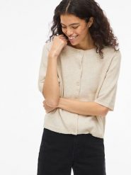 Vila Kardigan "Viliga" w kolorze beżowym rozmiar: M. Brązowe kardigany damskie Vila, m, bez wzorów, z materiału. Za 92.42 zł.