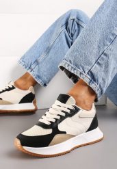 Czarno-Beżowe Sneakersy z Siateczką na Nosku Opimetia. Brązowe obuwie sportowe damskie Born2be, bez zapięcia. Za 99.99 zł.
