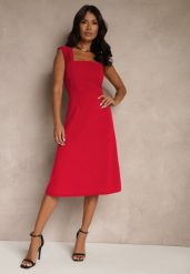 Czerwona Klasyczna Sukienka z Szerokimi Ramiączkami Devielle. Czerwone sukienki damskie Renee, bez wzorów, z materiału, eleganckie, bez ramiączek. W wyprzedaży za 91.99 zł.