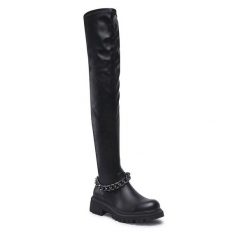 Muszkieterki DeeZee. Czarne kozaki damskie DeeZee, bez obcasa, na płaskiej podeszwie, bez zapięcia. Za 159.99 zł.