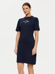 Tommy Hilfiger Sukienka codzienna Short Sleeve Short Dress WW0WW43830 Granatowy Slim Fit. Niebieskie sukienki damskie Tommy Hilfiger, bez wzorów, z bawełny, bez ramiączek. Za 299.99 zł.