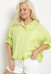 Jasnozielona Koszula z Wiskozy z Rękawem Długości 3/4 Zapinana na Guziki Fieara. Zielone koszule damskie Born2be, plus size, bez wzorów, z wiskozy, eleganckie, bez kołnierzyka, plus size, bez ramiączek. Za 119.99 zł.