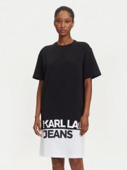 Karl Lagerfeld Jeans Sukienka codzienna A3W13005 Czarny Regular Fit. Czarne sukienki damskie Karl Lagerfeld Jeans, bez wzorów, z bawełny, bez ramiączek. Za 329.99 zł.