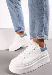 Biało-Niebieskie Sneakersy przed Kostkę na Platformie Phani. Białe obuwie sportowe damskie Renee, przed kostkę, bez zapięcia. Za 59.99 zł.
