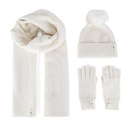 Zestaw czapka, szalik i rękawiczki Beverly Hills Polo Club. Białe czapki damskie Beverly Hills Polo Club, bez wzorów, z dzianiny. Za 159.99 zł.