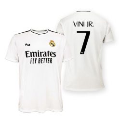 Koszulka unisex kibica Realu Madryt 2024-25 premium, replika- Vini Jr.- 7. Białe bluzki damskie REAL MADRID, xl, bez wzorów, bez kołnierzyka, bez ramiączek. Za 274.30 zł.