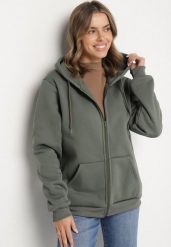 Zielona Rozpinana Bluza z Kapturem Typu Oversize Diosa. Zielone bluzy damskie Born2be, na jesień, l, bez wzorów, z jeansu, z kapturem. Za 59.99 zł.