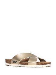 Sunbay Klapki "Rita" w kolorze złotym rozmiar: 39. Żółte klapki damskie Sunbay, bez wzorów, z otwartym noskiem, bez obcasa, bez zapięcia. Za 107.12 zł.