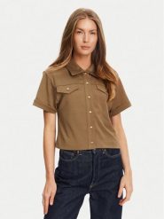 Tommy Hilfiger Koszula Gold Button WW0WW44626 Brązowy Regular Fit. Brązowe koszule damskie Tommy Hilfiger, xxl, bez wzorów, z bawełny, bez kołnierzyka, bez ramiączek. Za 339.99 zł.