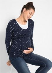 Sweter ciążowy i do karmienia piersią 2w1 z cienkiej dzianiny. Niebieskie swetry klasyczne damskie bonprix, z dzianiny, bez kołnierzyka, moda ciążowa. Za 132.99 zł.