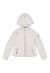 Kurtka puchowa Emporio Armani 6DFB02 FNDMZ white. Białe kurtki damskie Emporio Armani, l, bez wzorów, z materiału, bez kaptura. Za 938.00 zł.