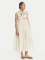 LOLA CASADEMUNT Sukienka letnia LS2616006 Kremowy Relaxed Fit. Białe sukienki damskie LOLA CASADEMUNT, bez wzorów, z bawełny, bez ramiączek. Za 627.99 zł.