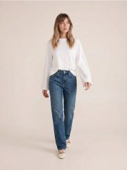 Jeansy straight comfort z efektem sprania - granatowy. Niebieskie jeansy damskie Sinsay. Za 69.99 zł.