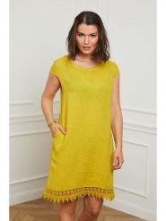 Curvy Lady Lniana sukienka w kolorze żółtym rozmiar: 44/46. Żółte sukienki damskie Curvy Lady, bez wzorów, z koronki, klasyczne, bez ramiączek. Za 134.45 zł.
