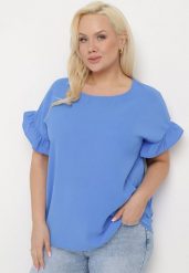 Niebieska Bluzka z Wiskozą o Klasycznym Kroju Vlaniella. Niebieskie bluzki damskie Born2be, l, bez wzorów, z jeansu, biznesowe, bez kołnierzyka, bez ramiączek. Za 39.99 zł.