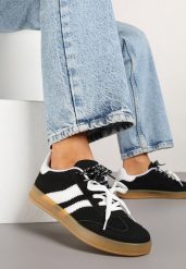 Czarno-Białe Sneakersy w Stylu Klasycznych Tenisówek z Ekozamszu Lorlevia. Czarne obuwie sportowe damskie Renee, z jeansu, bez zapięcia, tenisowe. Za 74.99 zł.