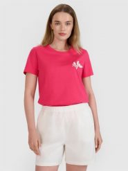 4F T-shirt regular z nadrukiem damski - różowy XL. Czerwone t-shirty damskie 4F, xl, z aplikacjami, z bawełny, bez kołnierzyka. W wyprzedaży za 39.99 zł.