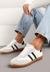 Białe Casualowe Sneakersy z Ekozamszu na Płaskiej Podeszwie Pemeriana. Białe obuwie sportowe damskie Renee, z jeansu, bez zapięcia. Za 89.99 zł.