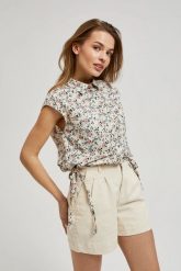 Koszula w kwiatki z kołnierzykiem i krótkimi rękawami beżowa. Brązowe koszule damskie MOODO, m, bez wzorów, bez kołnierzyka, bez ramiączek. W wyprzedaży za 30.99 zł.