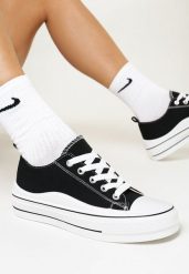 Czarne Trampki na Grubej Podeszwie Alyvia. Czarne trampki damskie Born2be, bez wzorów, z gumy, przed kostkę, bez zapięcia. Za 89.99 zł.