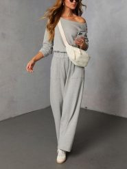 Milan Kiss 2-częściowy zestaw w kolorze szarym rozmiar: M. Szare spodnie materiałowe damskie Milan Kiss, bez wzorów, z materiału. Za 221.88 zł.