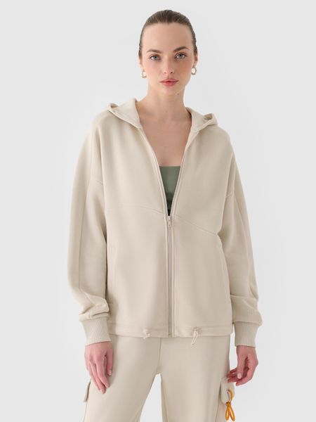 4F Bluza dresowa rozpinana z kapturem damska - beżowa XL. Brązowe bluzy damskie 4F, xl, bez wzorów, z bawełny, z kapturem. Za 179.99 zł.