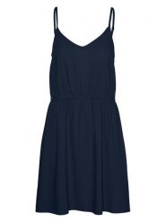 Vero Moda Sukienka letnia Mymilo 10303689 Granatowy Regular Fit. Niebieskie sukienki damskie Vero Moda, bez wzorów, ze lnu, bez ramiączek. Za 89.99 zł.