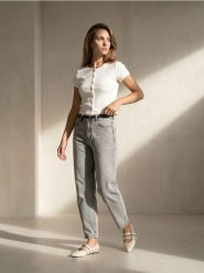 Jeansy balloon high waist z paskiem - szary. Szare jeansy damskie Sinsay, z podwyższonym stanem. Za 69.99 zł.