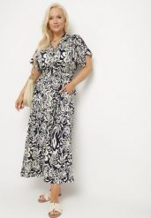 Granatowa Sukienka Wiskozowa w Kwiaty Rozkloszowana Efrisa. Niebieskie sukienki damskie Born2be, bez wzorów, z wiskozy, eleganckie, bez ramiączek. W wyprzedaży za 76.49 zł.