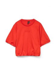 Vero Moda Koszulka w kolorze czerwonym rozmiar: M. Czerwone bluzki damskie Vero Moda, m, bez wzorów, z bawełny, bez kołnierzyka, bez ramiączek. Za 52.67 zł.