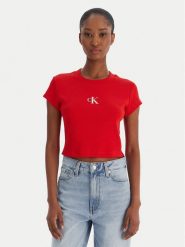 Calvin Klein Jeans T-Shirt LV047AB802 Czerwony Slim Fit. Czerwone t-shirty damskie Calvin Klein Jeans, xs, bez wzorów, z bawełny, bez kołnierzyka. Za 209.99 zł.