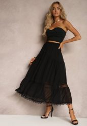 Czarna Spódnica Maxi Rozkloszowana z Ozdobną Tasiemką z Koronki Rionette. Czarne spódnice damskie Renee, na co dzień, l, bez wzorów, z koronki, eleganckie, maxi. Za 54.99 zł.
