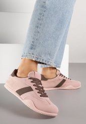 Różowo-Brązowe Sneakersy Ozdobione Tłoczeniem Halennesa. Czerwone obuwie sportowe damskie Renee, z jeansu, bez zapięcia. Za 89.99 zł.