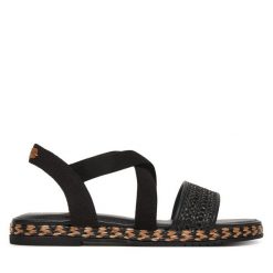 Sandały Tamaris. Czarne sandały damskie Tamaris, bez wzorów, bez obcasa, na płaskiej podeszwie, bez zapięcia. Za 259.99 zł.