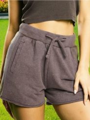 Dresowe szorty z efektem sprania - brązowy. Brązowe spodenki sportowe damskie Sinsay, l, bez wzorów, z dresówki. Za 35.99 zł.