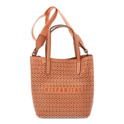 Pomarańczowa Ażurowa Damska Torebka Hispanitas. Brązowe shopper bag Hispanitas, ze skóry ekologicznej, na ramię, bez dodatków. Za 449.00 zł.
