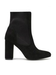 DeeZee Botki WYL2299-10 Czarny. Czarne botki damskie DeeZee, z materiału, bez obcasa, na słupku, bez zapięcia. Za 179.99 zł.
