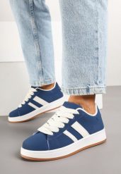 Granatowe Sneakersy z Ozdobnymi Naszywkami z Boku Galdexis. Niebieskie obuwie sportowe damskie Born2be, bez zapięcia, trekkingowe. Za 69.99 zł.