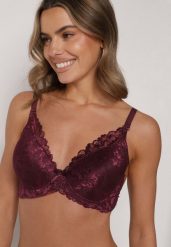 Bordowy Klasyczny Biustonosz Zdobiony Koronką Idarodia. Czerwone biustonosze Born2be, z aplikacjami, z koronki. Za 29.99 zł.