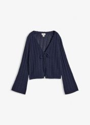 Kardigan w ażurowy wzór. Niebieskie kardigany damskie bonprix, w ażurowe wzory. Za 129.99 zł.