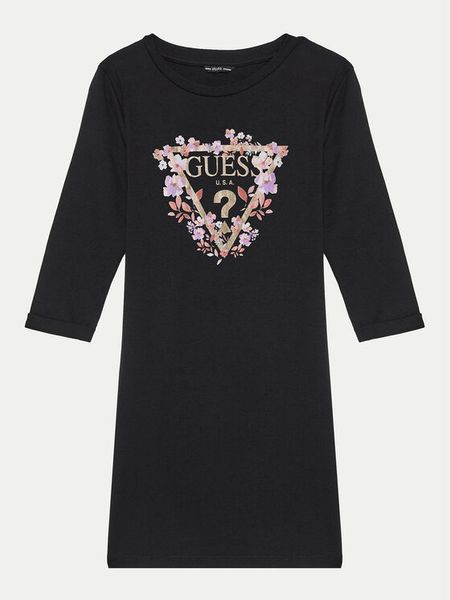 Guess Sukienka codzienna J3YK13 KA6W4 Czarny Regular Fit. Czarne sukienki dziewczęce Guess, z aplikacjami, z bawełny, bez ramiączek, proste. Za 99.99 zł.