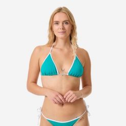 Góra kostiumu kąpielowego damska Decathlon Mae. Zielone bikini Decathlon, bez wzorów, z elastanu. Za 39.99 zł.