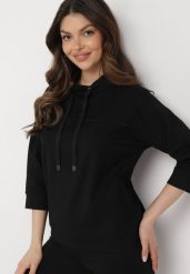 Czarna Bluza z Rękawami 3/4 Ozdobiona Sznurkami i Cyrkoniami Rowale. Czarne bluzy damskie Born2be, m, bez wzorów, bez kaptura. Za 69.99 zł.