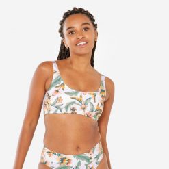 Góra kostiumu kąpielowego surfingowego damska Olaian Aurely Belly. Białe bikini OLAIAN, bez wzorów, z elastanu. Za 69.99 zł.