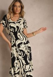 Czarna Bawełniana Sukienka z Abstrakcyjnym Motywem i Guzikami Talivea. Czarne sukienki damskie Renee, bez wzorów, z bawełny, eleganckie, bez ramiączek. W wyprzedaży za 43.99 zł.